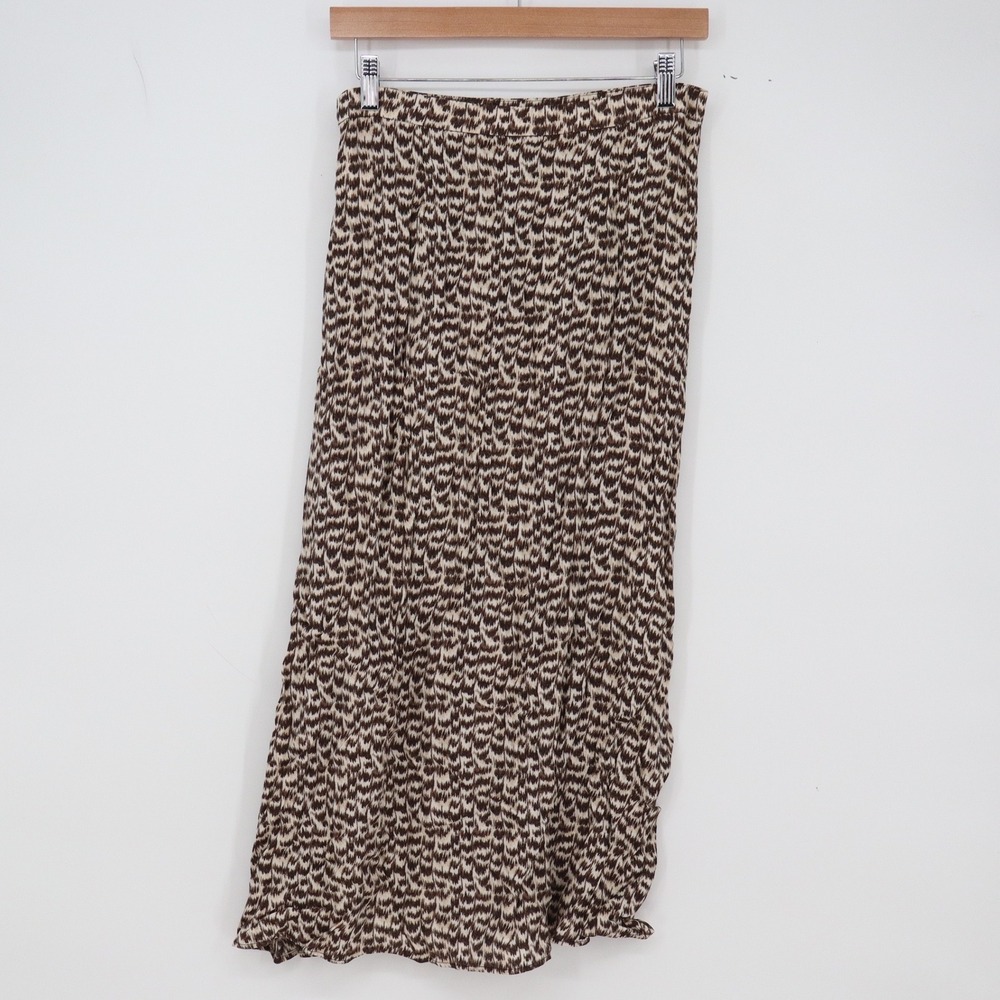 H&M Skirt Womens 6 Midi Abstract Ikat Print Brown High Rise Side Slit Excellent - Picture 4 of 5